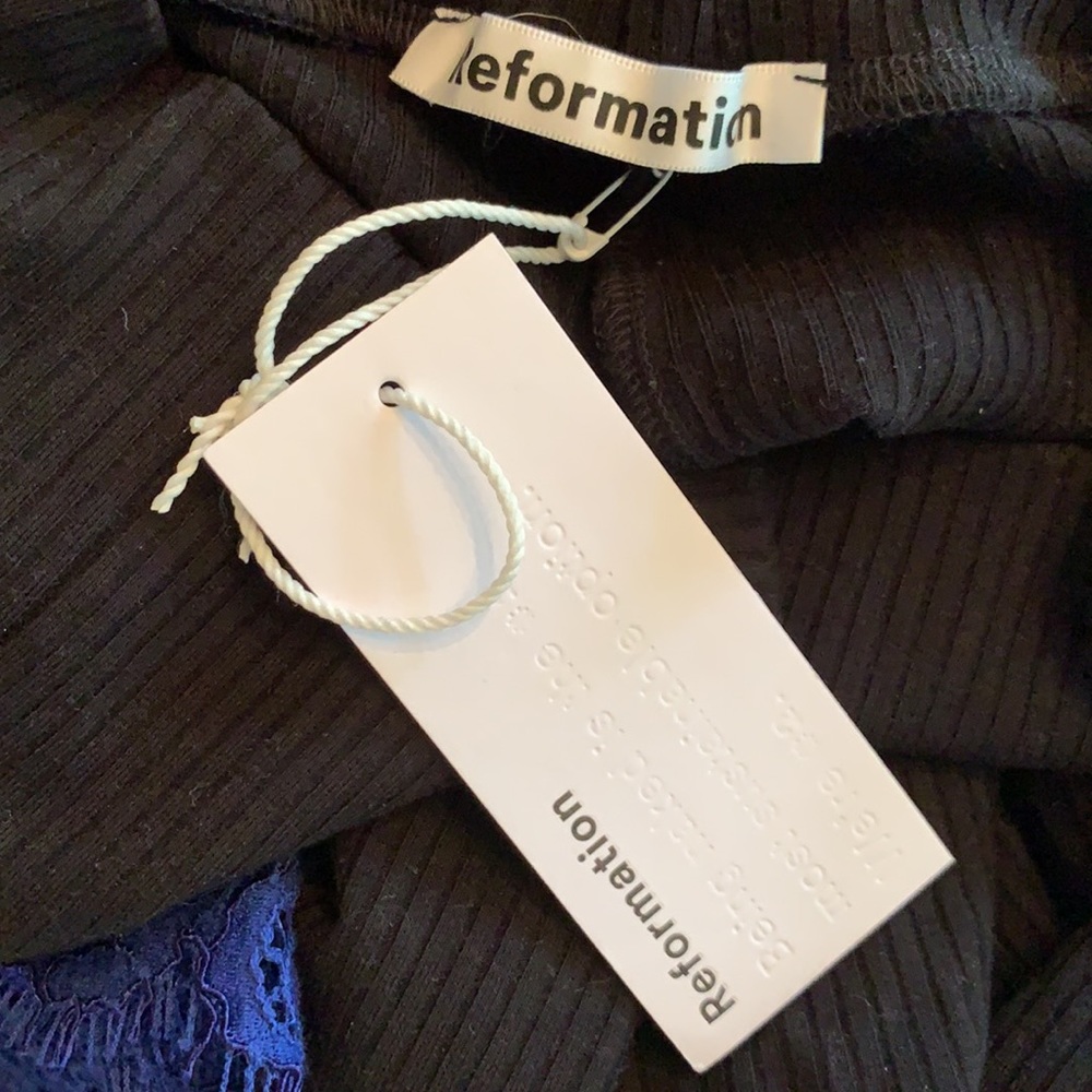 Reformation Pants Kassia Tie Waist Rib Knit Black M NWT - Picture 3 of 16